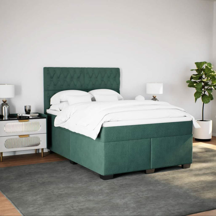 Pat box spring cu saltea, verde închis, 140x200 cm, catifea - WALTI WALTI