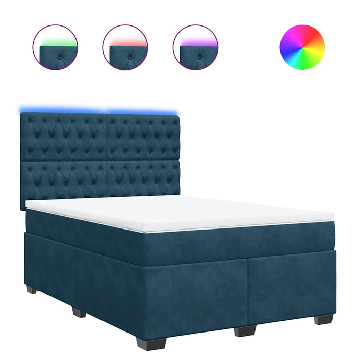 Pat box spring cu saltea, albastru, 140x200 cm, catifea - WALTI WALTI