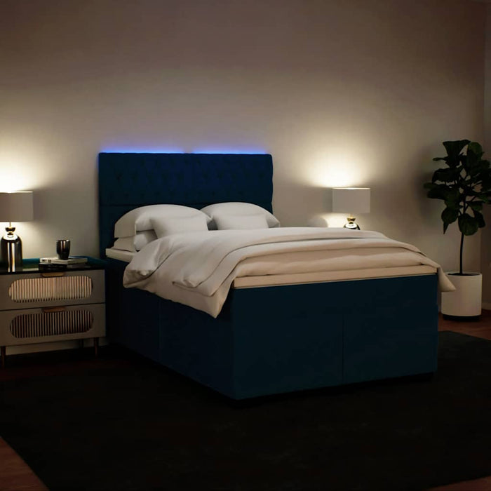 Pat box spring cu saltea, albastru, 140x200 cm, catifea - WALTI WALTI