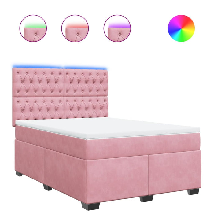 Pat box spring cu saltea, roz, 140x200 cm, catifea - WALTI WALTI