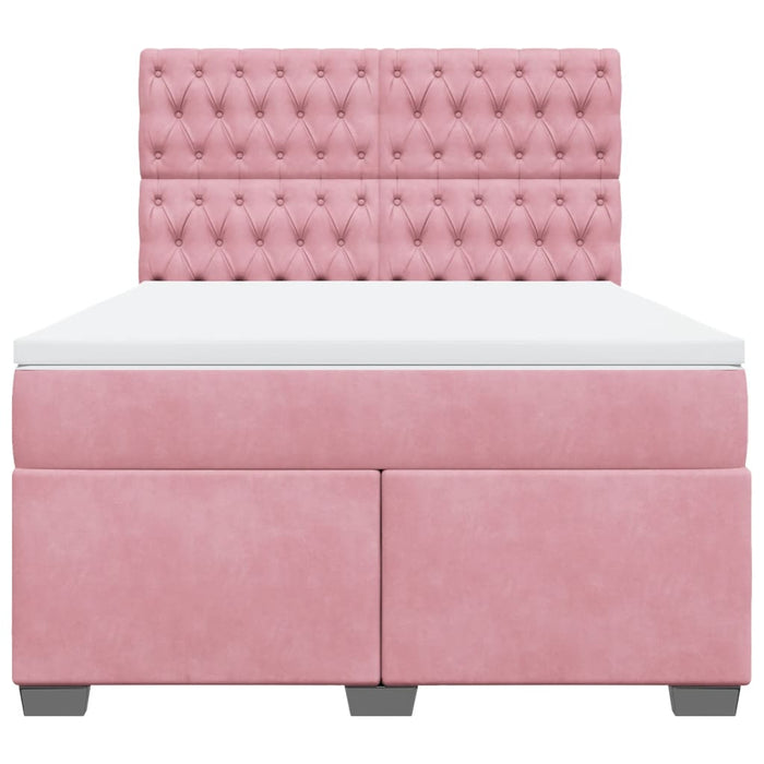 Pat box spring cu saltea, roz, 140x200 cm, catifea - WALTI WALTI