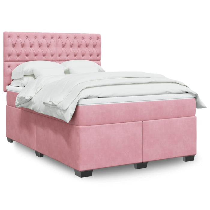 Pat box spring cu saltea, roz, 140x200 cm, catifea - WALTI WALTI