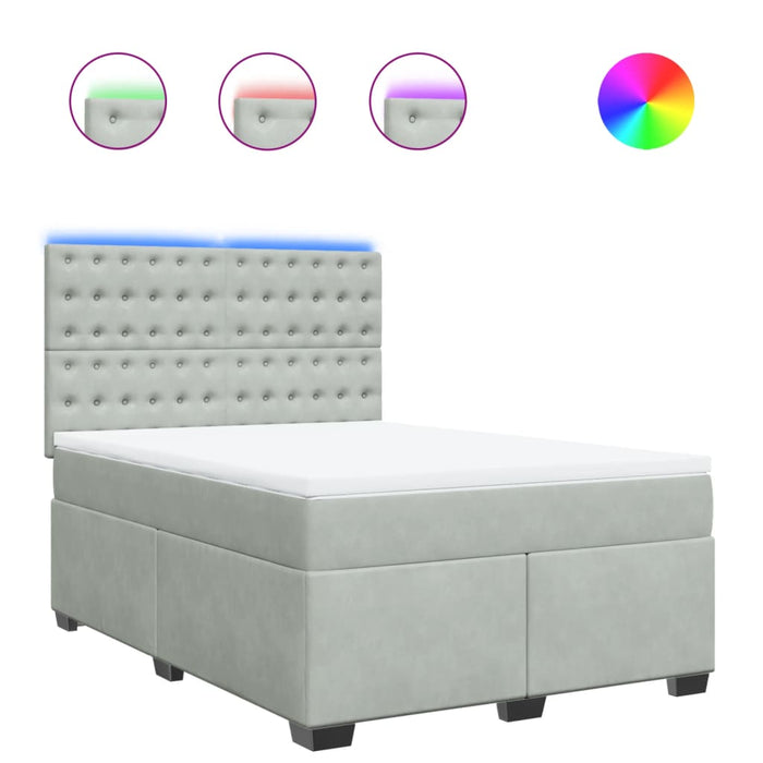 Pat box spring cu saltea, gri deschis, 140x200 cm, catifea - WALTI WALTI