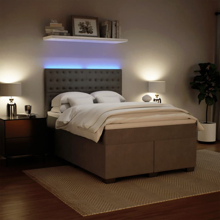 Pat box spring cu saltea, gri deschis, 140x200 cm, catifea - WALTI WALTI