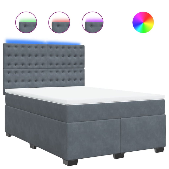 Pat box spring cu saltea, gri închis, 140x200 cm, catifea - WALTI WALTI