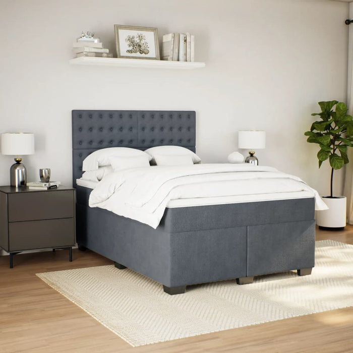 Pat box spring cu saltea, gri închis, 140x200 cm, catifea - WALTI WALTI