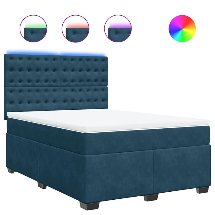 Pat box spring cu saltea, albastru, 140x200 cm, catifea - WALTI WALTI