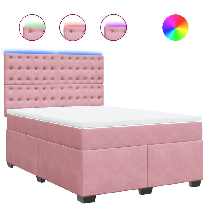 Pat box spring cu saltea, roz, 140x200 cm, catifea - WALTI WALTI