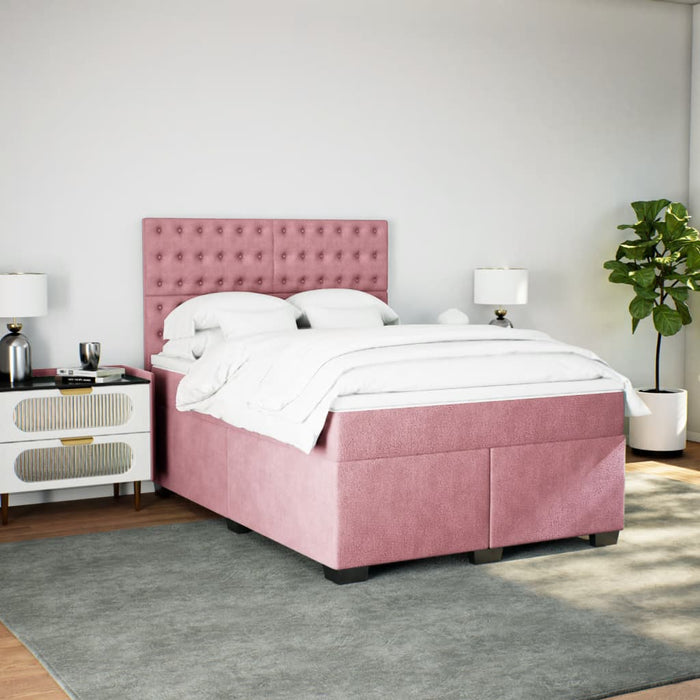 Pat box spring cu saltea, roz, 140x200 cm, catifea - WALTI WALTI