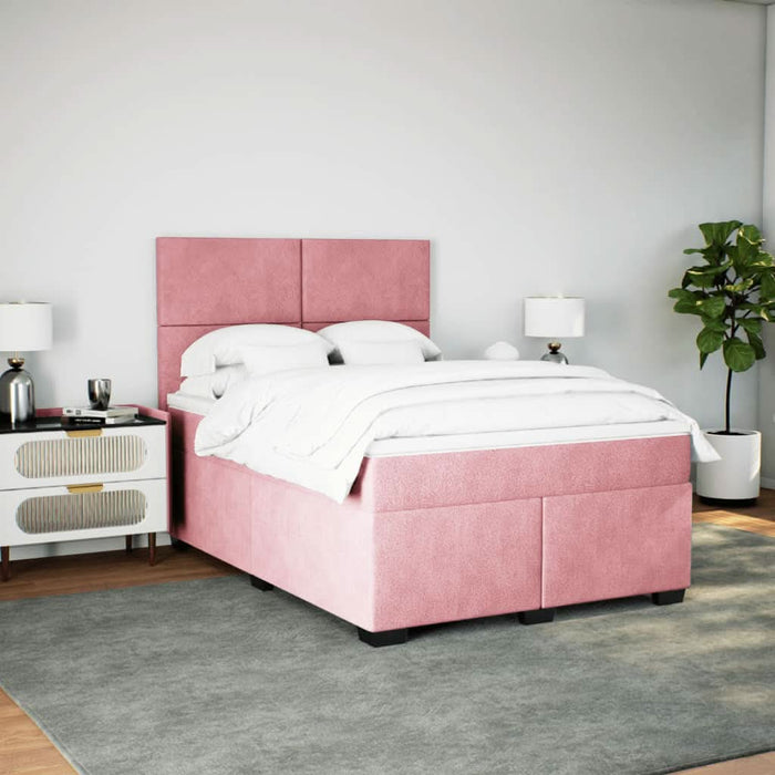 Pat box spring cu saltea, roz, 160x200 cm, catifea - WALTI WALTI