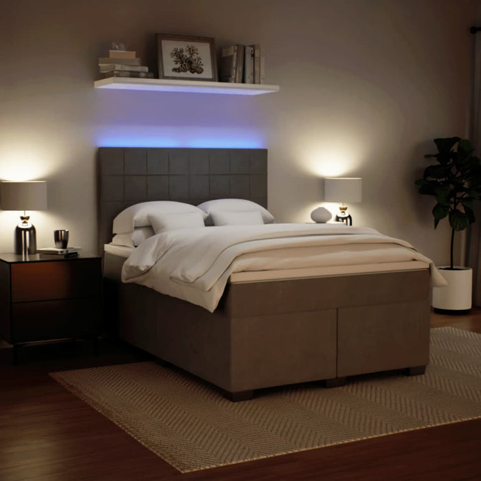 Pat box spring cu saltea, gri deschis, 160x200 cm, catifea - WALTI WALTI
