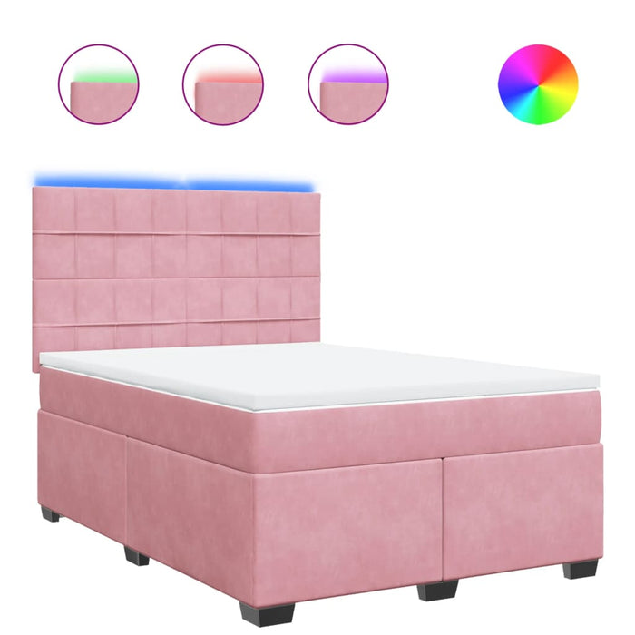 Pat box spring cu saltea, roz, 160x200 cm, catifea - WALTI WALTI
