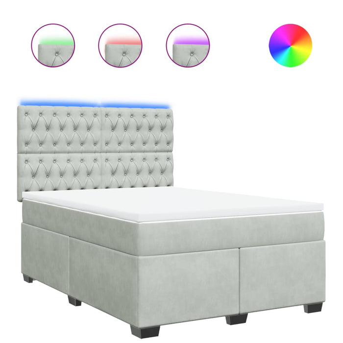 Pat box spring cu saltea, gri deschis, 160x200 cm, catifea - WALTI WALTI
