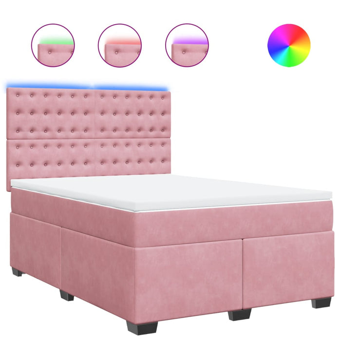 Pat box spring cu saltea, roz, 160x200 cm, catifea - WALTI WALTI