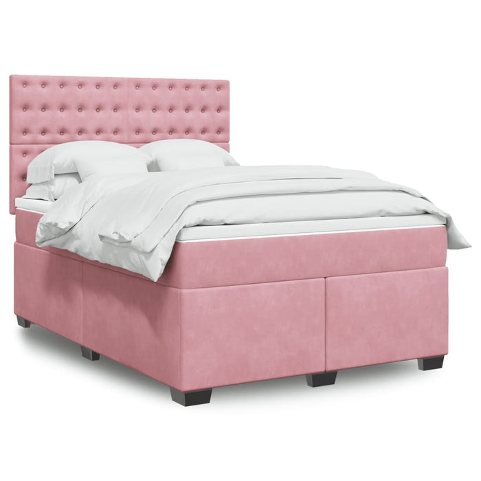 Pat box spring cu saltea, roz, 160x200 cm, catifea - WALTI WALTI