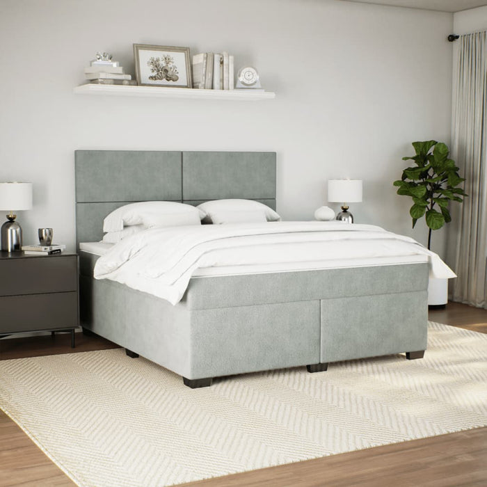 Pat box spring cu saltea, gri deschis, 180x200 cm, catifea - WALTI WALTI