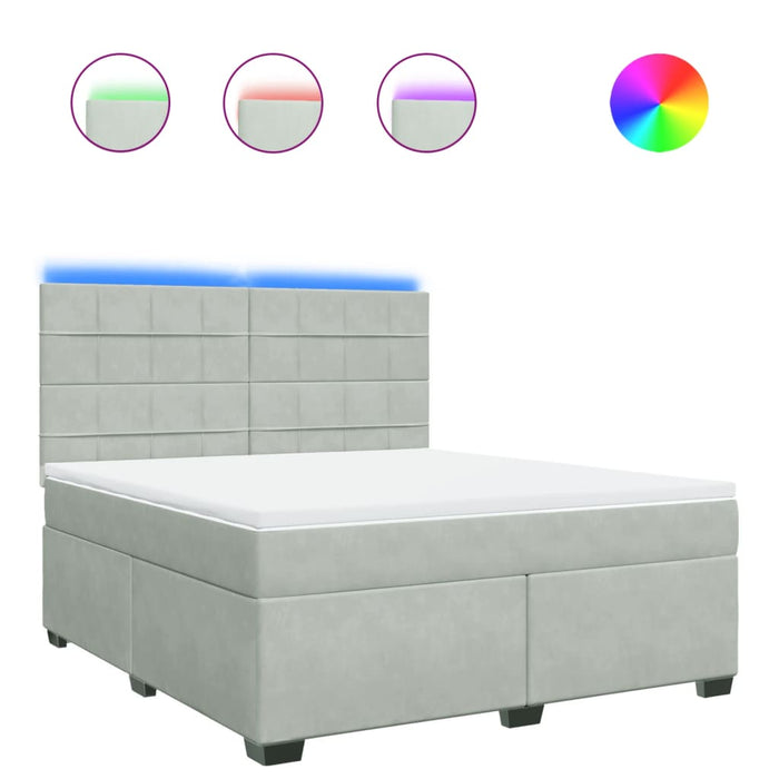 Pat box spring cu saltea, gri deschis, 180x200 cm, catifea - WALTI WALTI