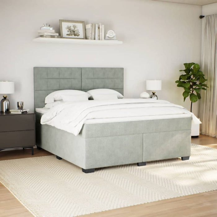 Pat box spring cu saltea, gri deschis, 180x200 cm, catifea - WALTI WALTI