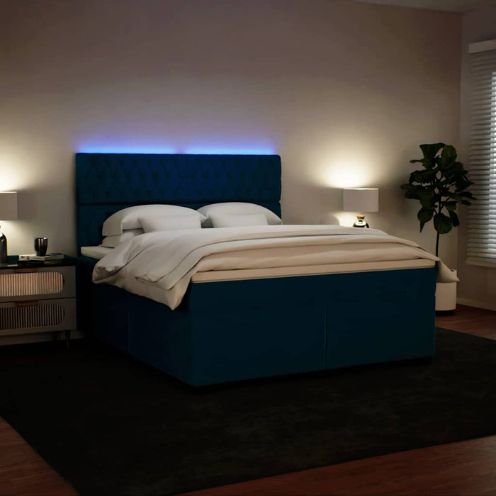 Pat box spring cu saltea, albastru, 180x200 cm, catifea WALTI