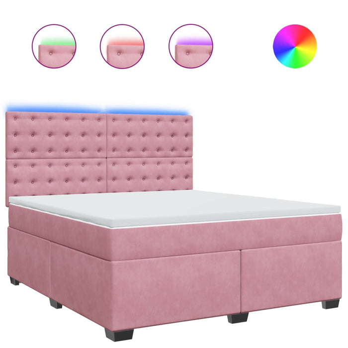 Pat box spring cu saltea, roz, 180x200 cm, catifea - WALTI WALTI