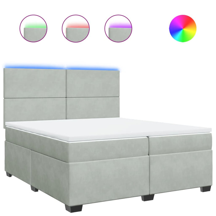 Pat box spring cu saltea, gri deschis, 200x200 cm, catifea - WALTI WALTI