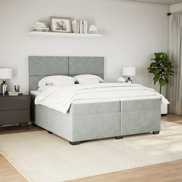 Pat box spring cu saltea, gri deschis, 200x200 cm, catifea - WALTI WALTI