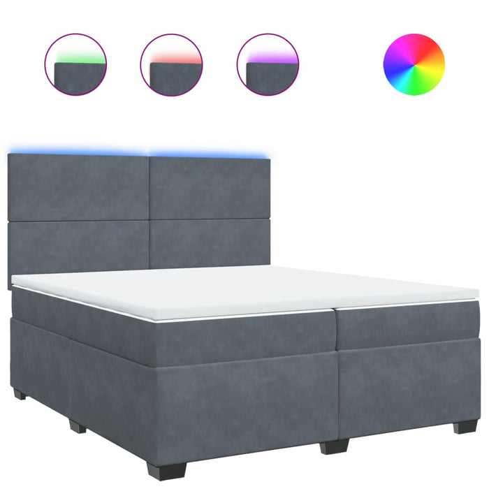 Pat box spring cu saltea, gri închis, 200x200 cm, catifea - WALTI WALTI