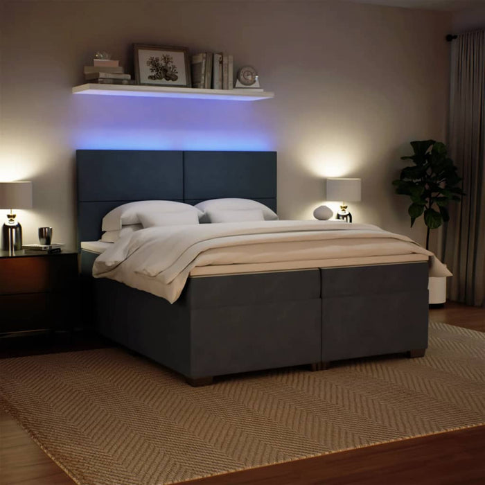 Pat box spring cu saltea, gri închis, 200x200 cm, catifea - WALTI WALTI