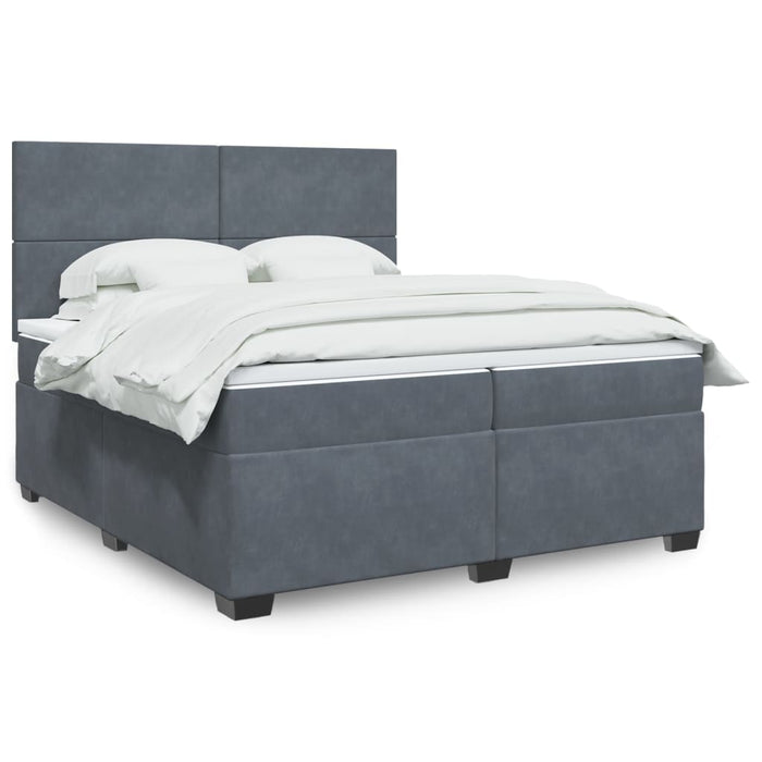 Pat box spring cu saltea, gri închis, 200x200 cm, catifea - WALTI WALTI