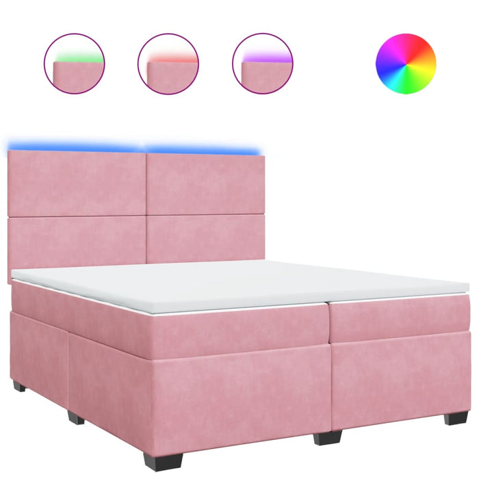 Pat box spring cu saltea, roz, 200x200 cm, catifea - WALTI WALTI