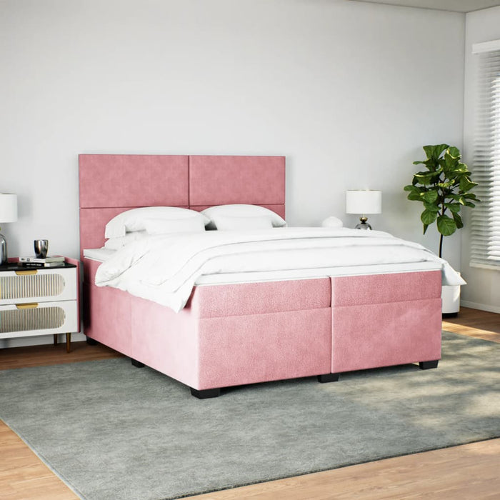 Pat box spring cu saltea, roz, 200x200 cm, catifea - WALTI WALTI