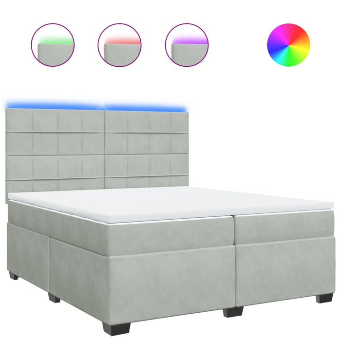 Pat box spring cu saltea, gri deschis, 200x200 cm, catifea - WALTI WALTI