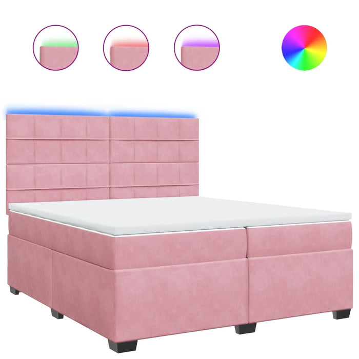 Pat box spring cu saltea, roz, 200x200 cm, catifea - WALTI WALTI