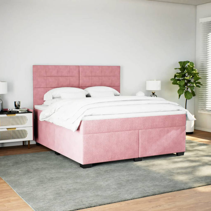Pat box spring cu saltea, roz, 200x200 cm, catifea - WALTI WALTI