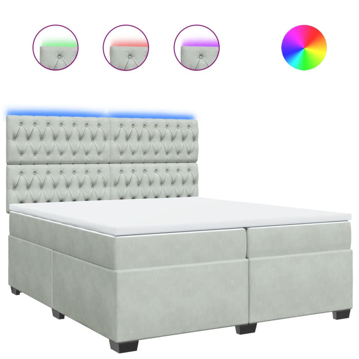 Pat box spring cu saltea, gri deschis, 200x200 cm, catifea - WALTI WALTI