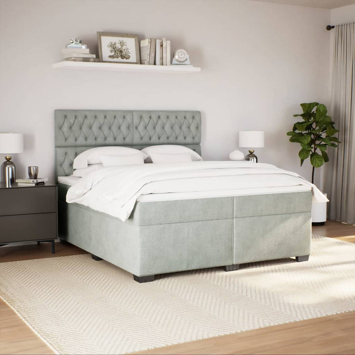Pat box spring cu saltea, gri deschis, 200x200 cm, catifea - WALTI WALTI
