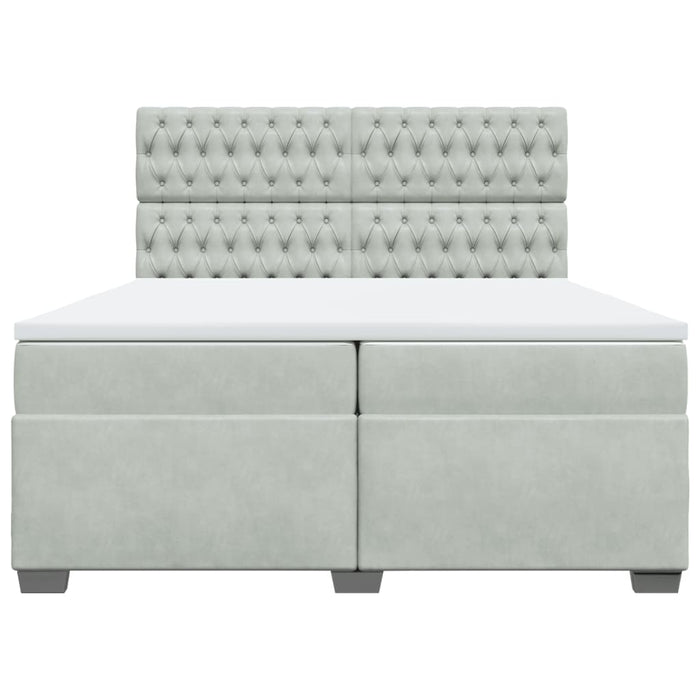 Pat box spring cu saltea, gri deschis, 200x200 cm, catifea - WALTI WALTI