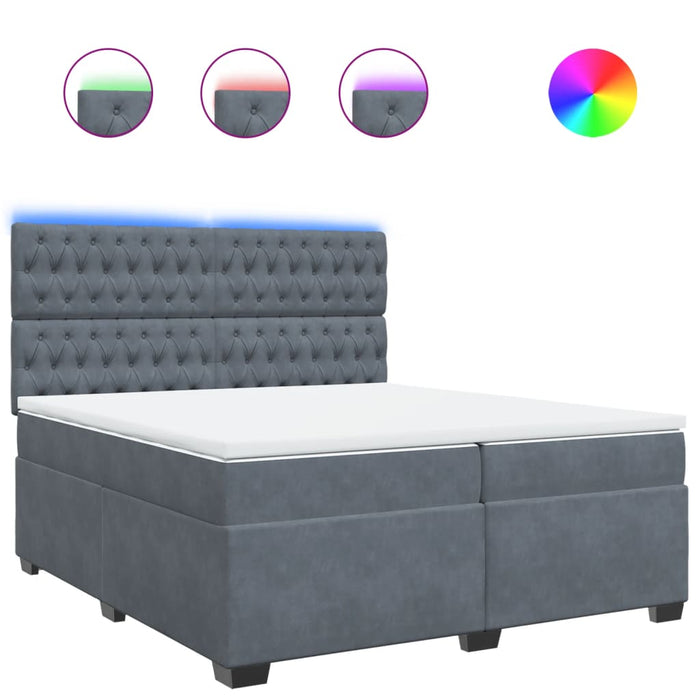 Pat box spring cu saltea, gri închis, 200x200 cm, catifea - WALTI WALTI