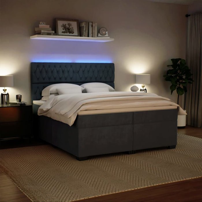 Pat box spring cu saltea, gri închis, 200x200 cm, catifea - WALTI WALTI