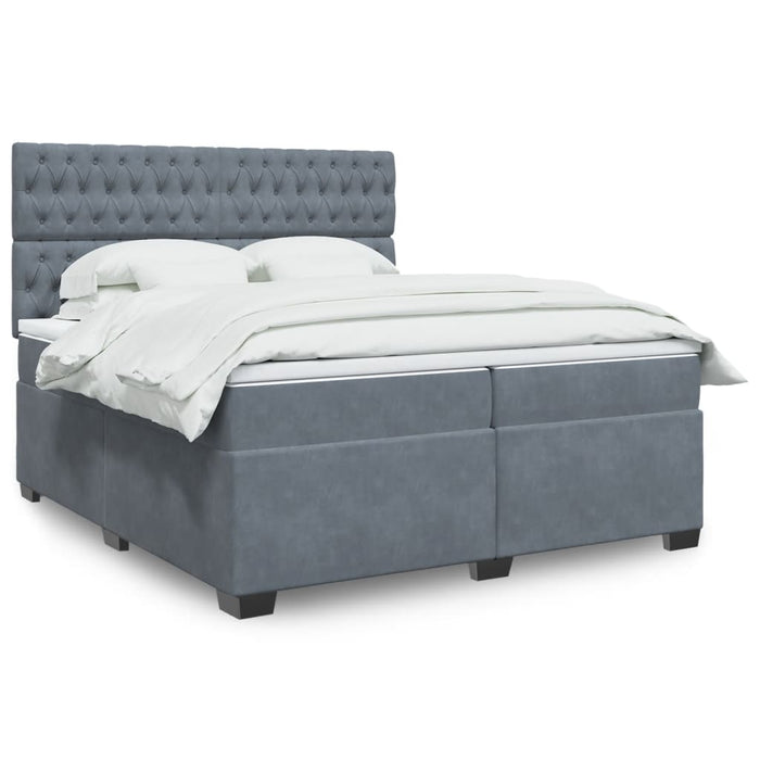 Pat box spring cu saltea, gri închis, 200x200 cm, catifea - WALTI WALTI
