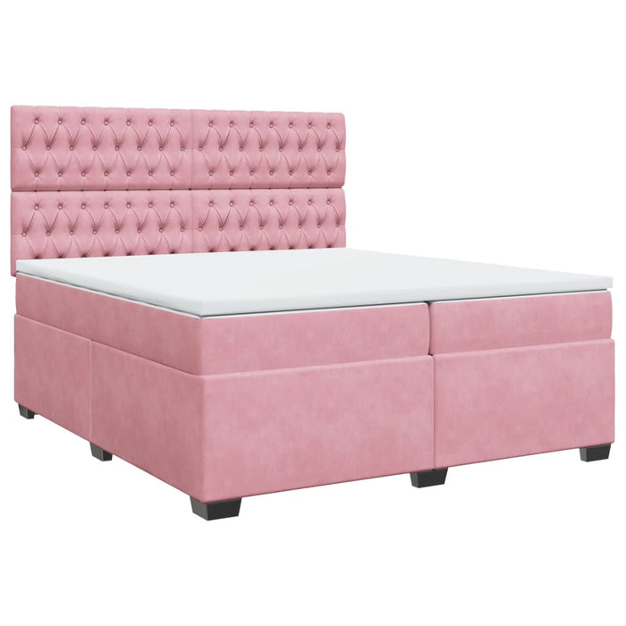 Pat box spring cu saltea, roz, 200x200 cm, catifea - WALTI WALTI