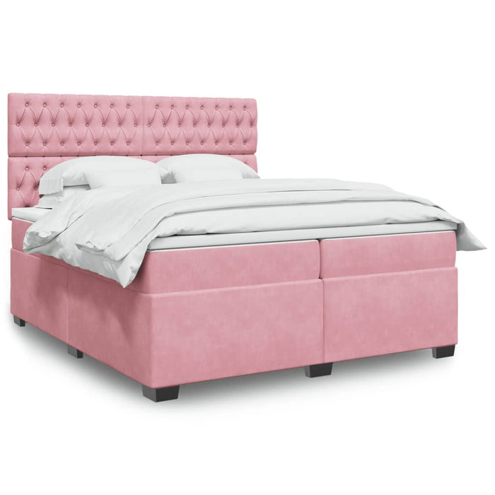 Pat box spring cu saltea, roz, 200x200 cm, catifea - WALTI WALTI