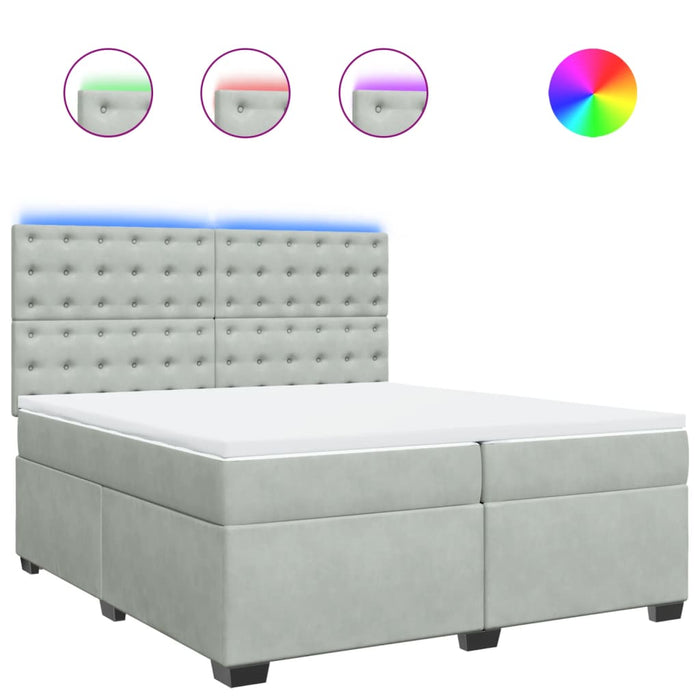 Pat box spring cu saltea, gri deschis, 200x200 cm, catifea - WALTI WALTI