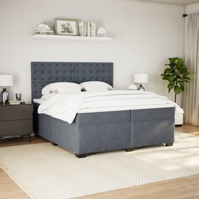 Pat box spring cu saltea, gri închis, 200x200 cm, catifea - WALTI WALTI