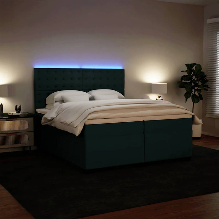 Pat box spring cu saltea, verde închis, 200x200 cm, catifea - WALTI WALTI