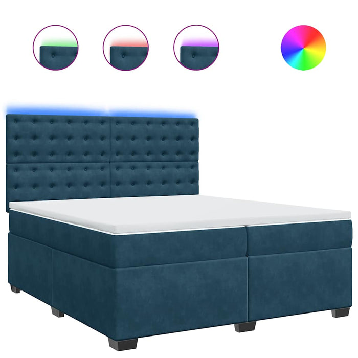 Pat box spring cu saltea, albastru, 200x200 cm, catifea - WALTI WALTI