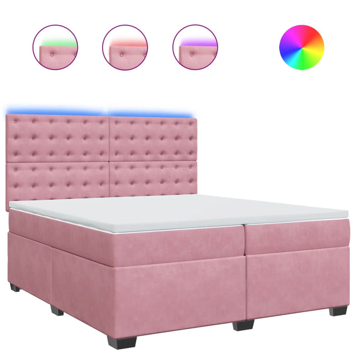 Pat box spring cu saltea, roz, 200x200 cm, catifea - WALTI WALTI