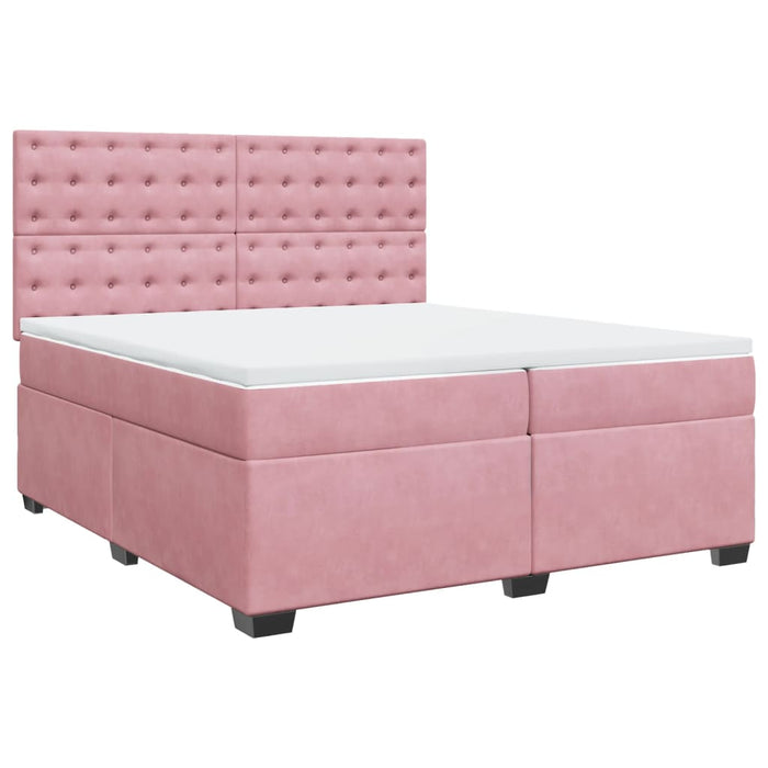 Pat box spring cu saltea, roz, 200x200 cm, catifea - WALTI WALTI