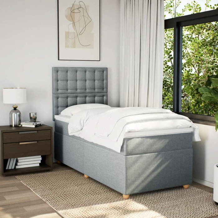 Pat box spring cu saltea, gri deschis, 90x190 cm, textil - WALTI WALTI