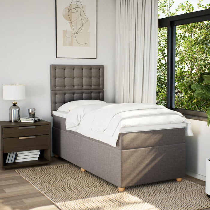Pat box spring cu saltea, gri taupe, 90x190 cm, textil - WALTI WALTI